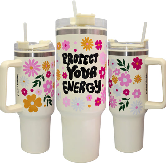 Protect Your Energy Floral 40oz Cup Pink