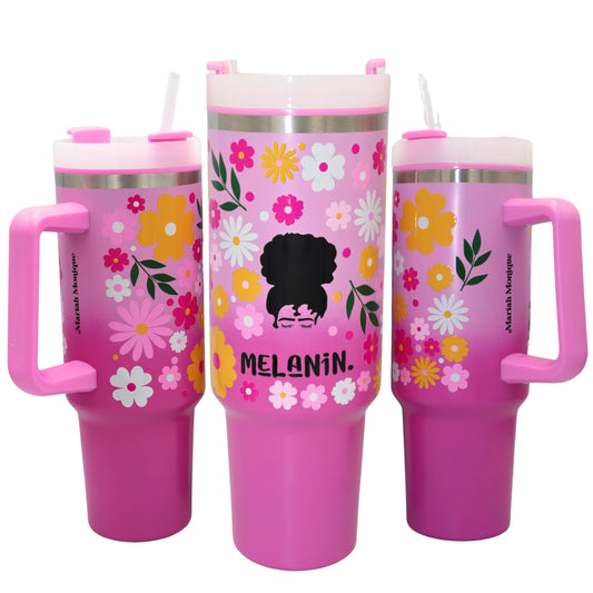 Melanin Floral 40oz Cup Pink [One of A Kind]
