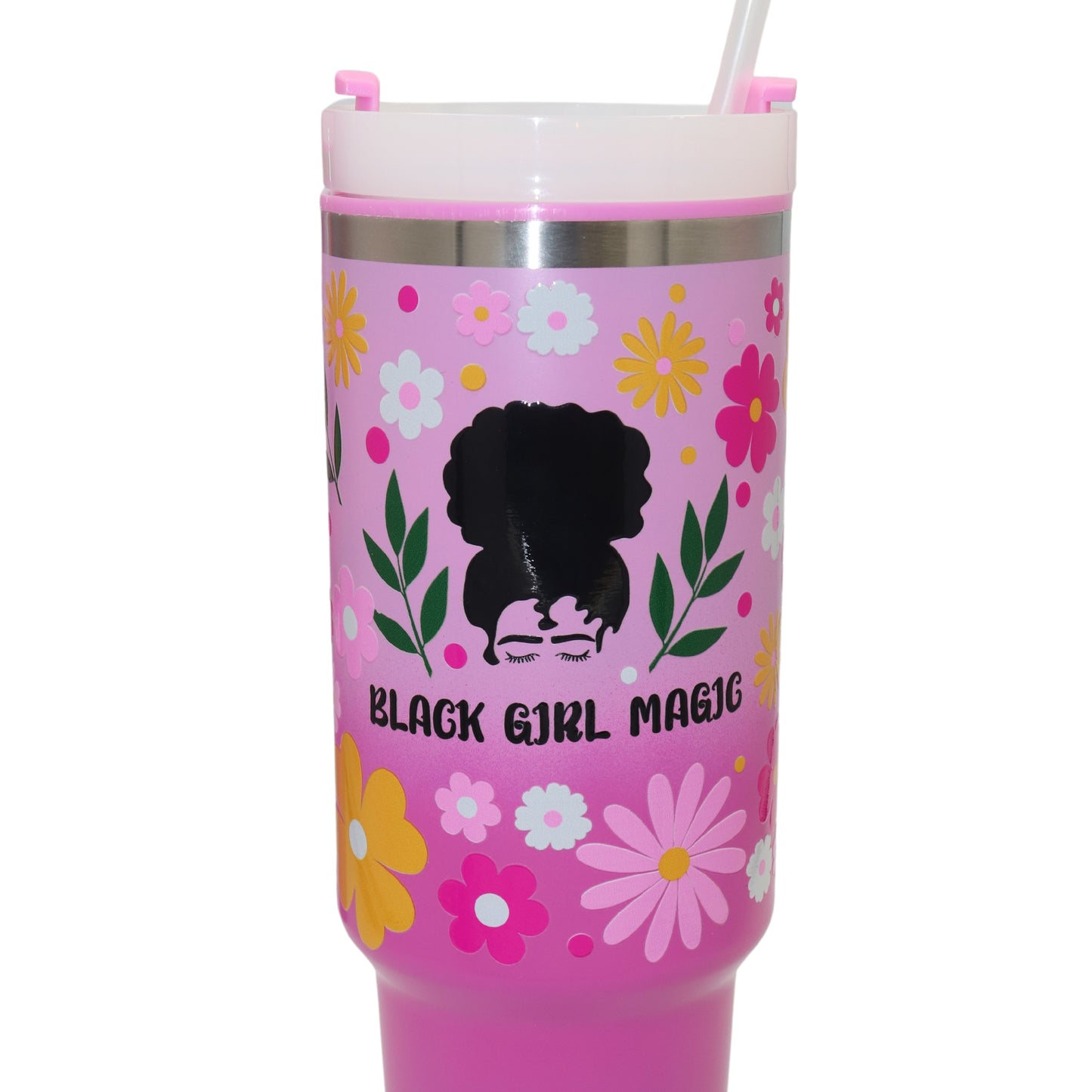 Black Girl Magic Floral 40oz Cup Pink