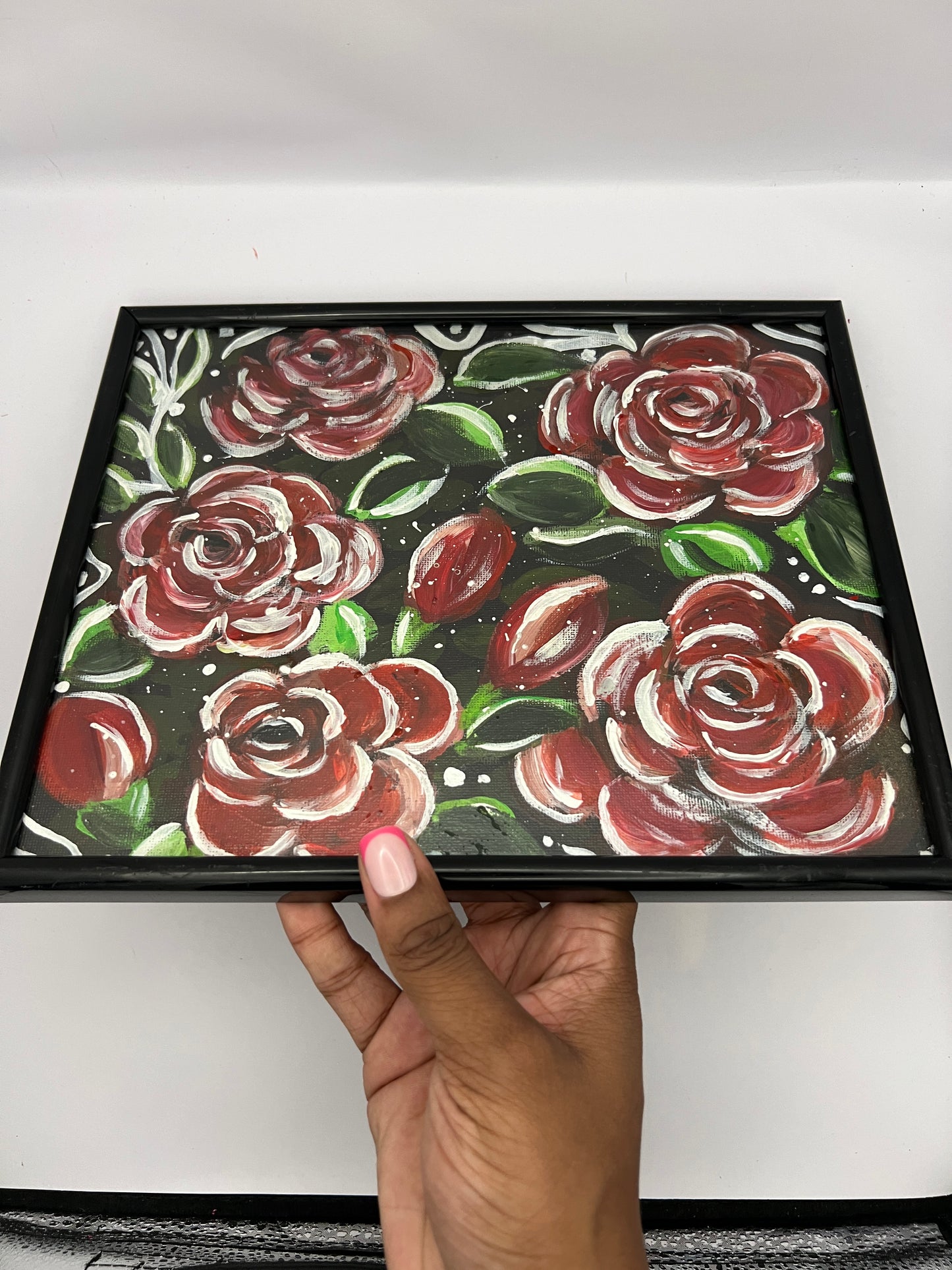 Red Roses Acrylic Painting Framed 8x10 - Original Floral Wall Art - Romantic Home Décor - Gift for Art Lovers - Handmade Artwork