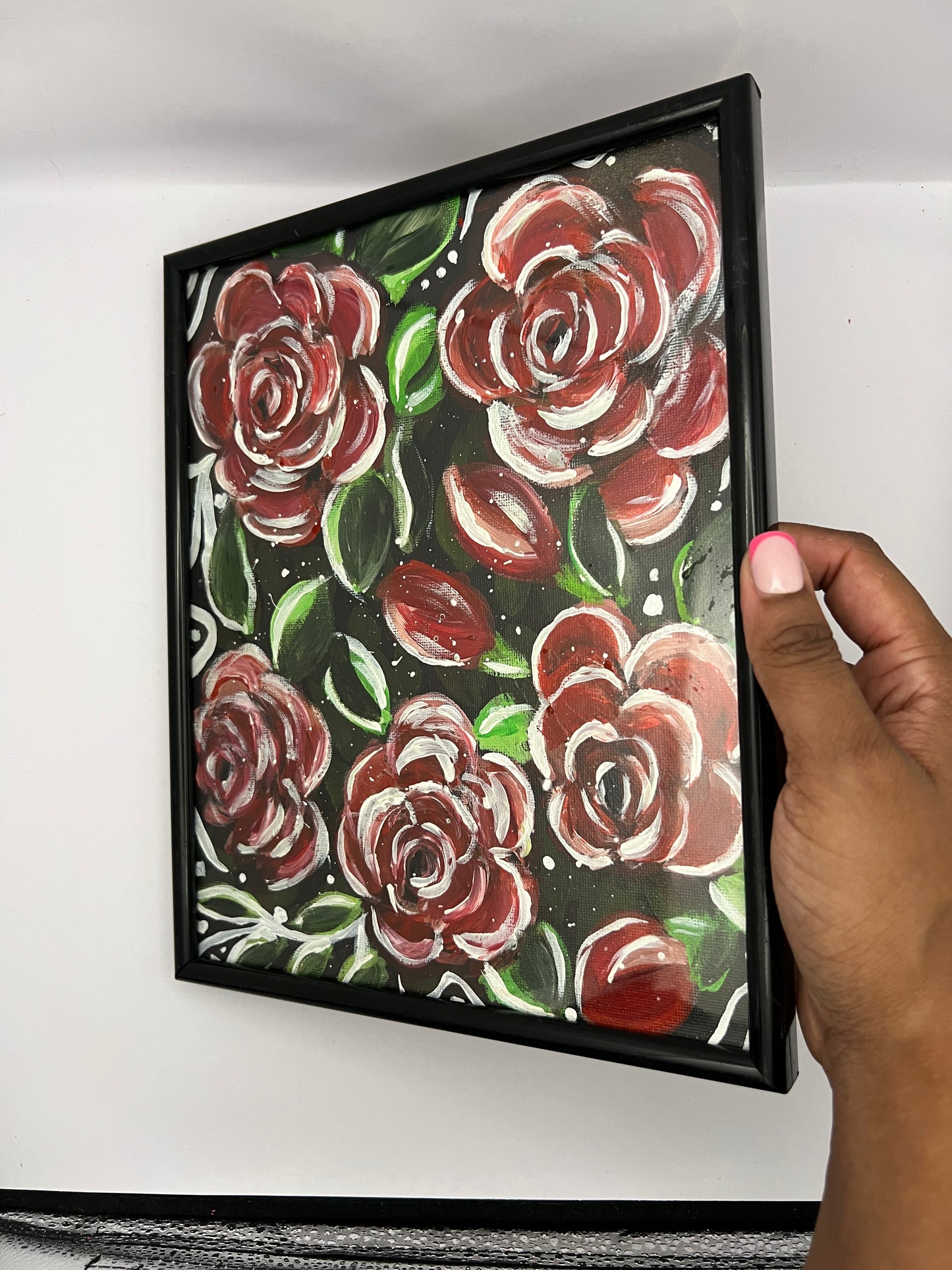 Red Roses Acrylic Painting Framed 8x10 - Original Floral Wall Art - Romantic Home Décor - Gift for Art Lovers - Handmade Artwork