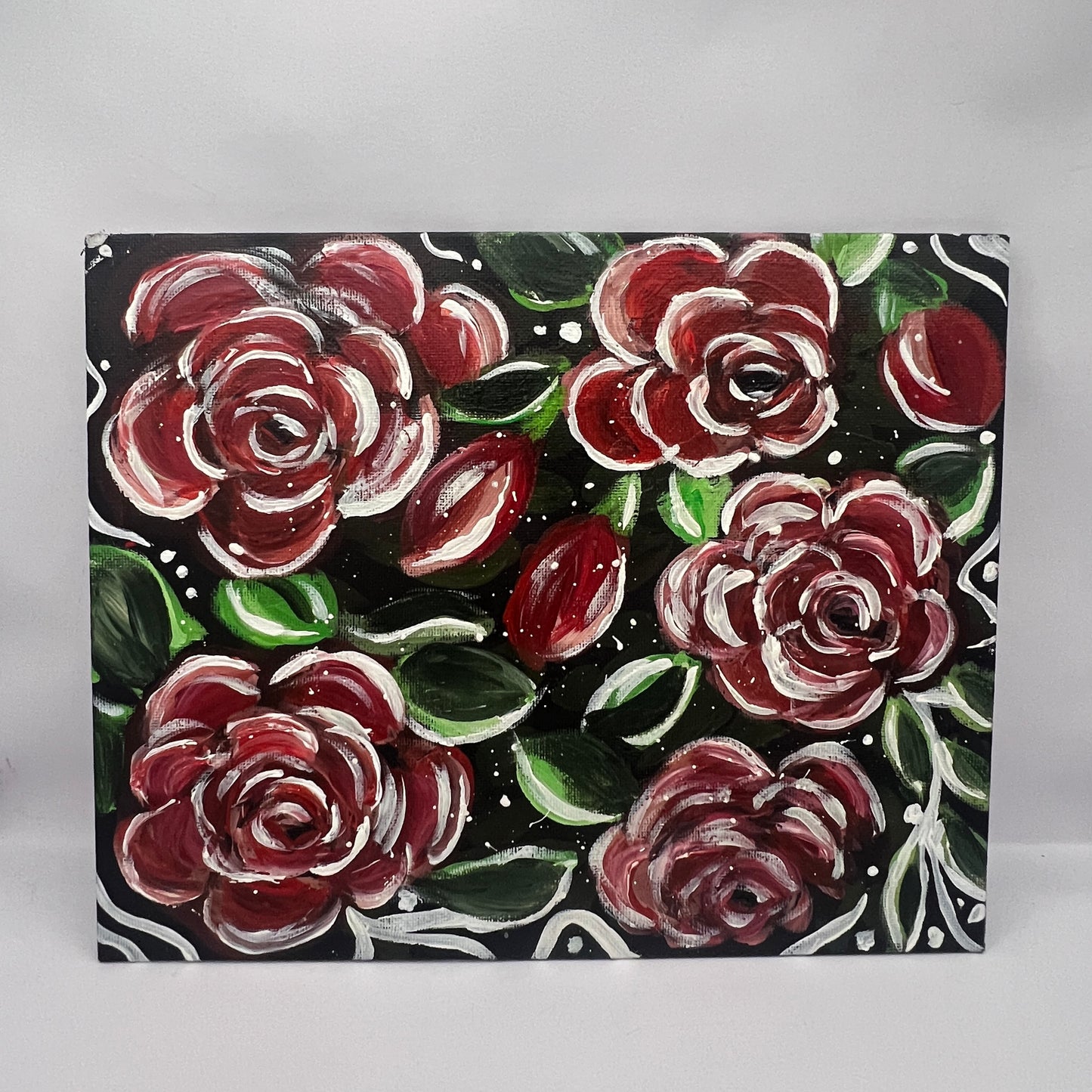 Red Roses Acrylic Painting Framed 8x10 - Original Floral Wall Art - Romantic Home Décor - Gift for Art Lovers - Handmade Artwork