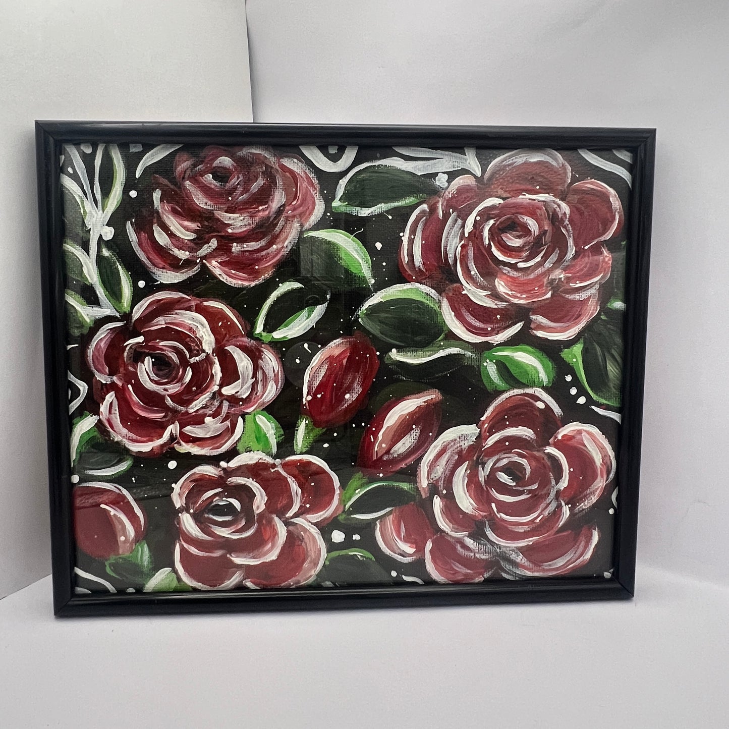 Red Roses Acrylic Painting Framed 8x10 - Original Floral Wall Art - Romantic Home Décor - Gift for Art Lovers - Handmade Artwork