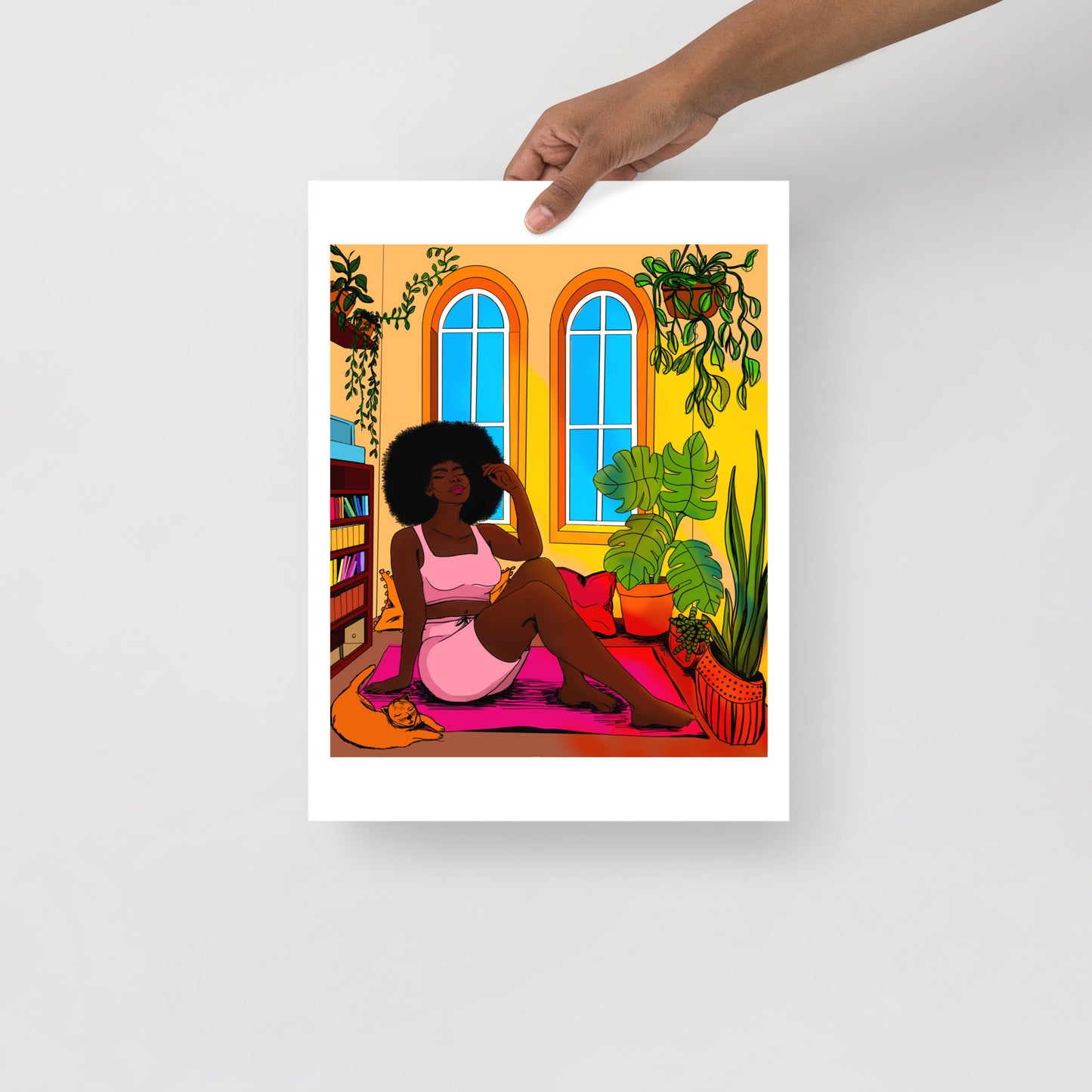 Black woman Plant Room Aesthetic Illustration Matte Art Print