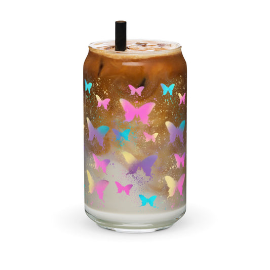 Be Free Butterfly Quote 16 oz Can-shaped glass