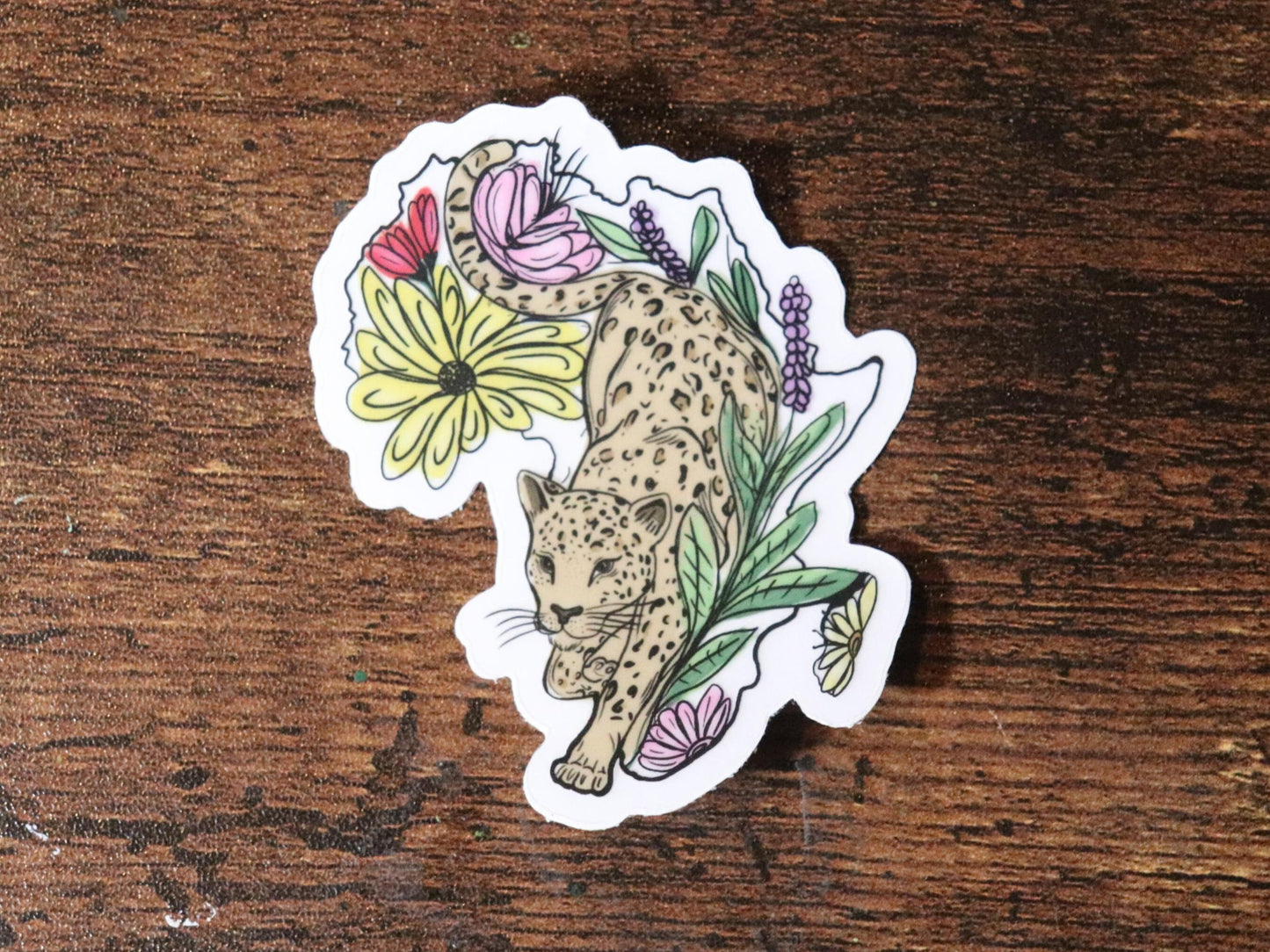 Africa Floral Leopard Transparent Clear Vinyl Matte Sticker | Green, Abstract, 2in Glossy Vinyl Waterproof Sticker, Stationery,