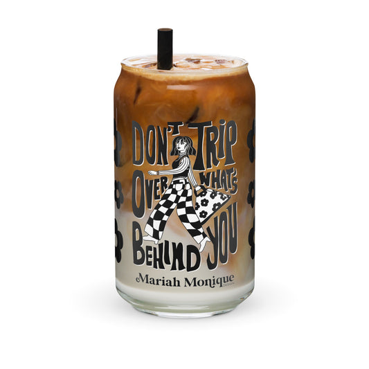 Don't Trip Over What's Behind You Checkered Floral Libbey 16oz Can glass | Iced Coffee Cup, Coffee Lover, Don't Trip Over It,Preppy Art Cup