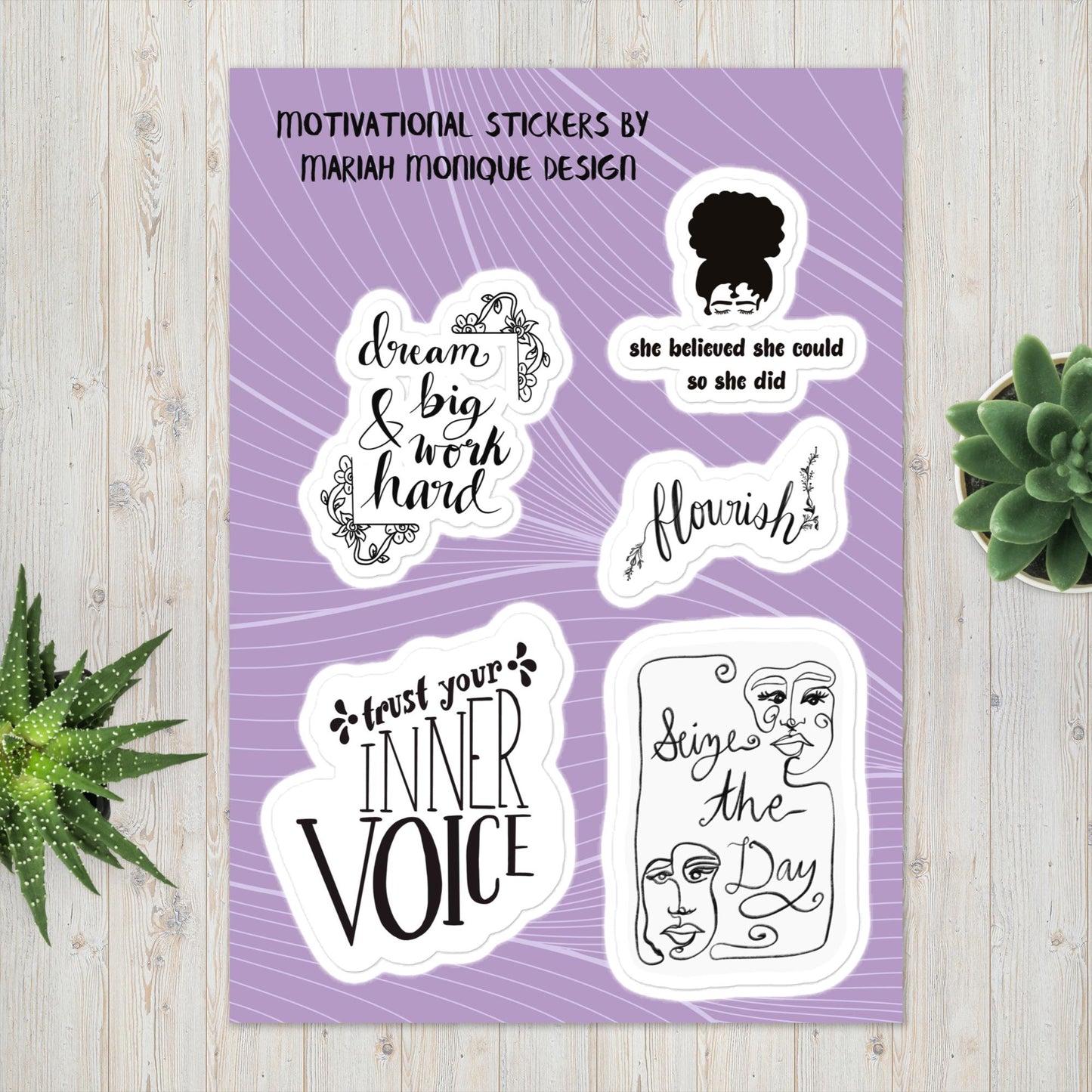 Motivational Black + White Sticker sheet | 5 Stickers Pack | kiss cut stickers for planners, stationary, laptops, Back To School, College