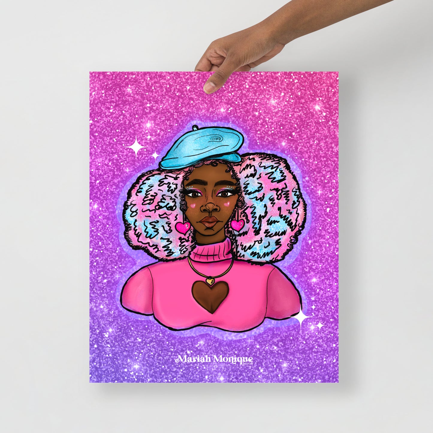 Cotton Candy Hair Glitter Black Girl Photo Art Print | Luster Matte, Black Woman, Illustration, Pink Hair, Cute Black Girl, Wall Art, Gift