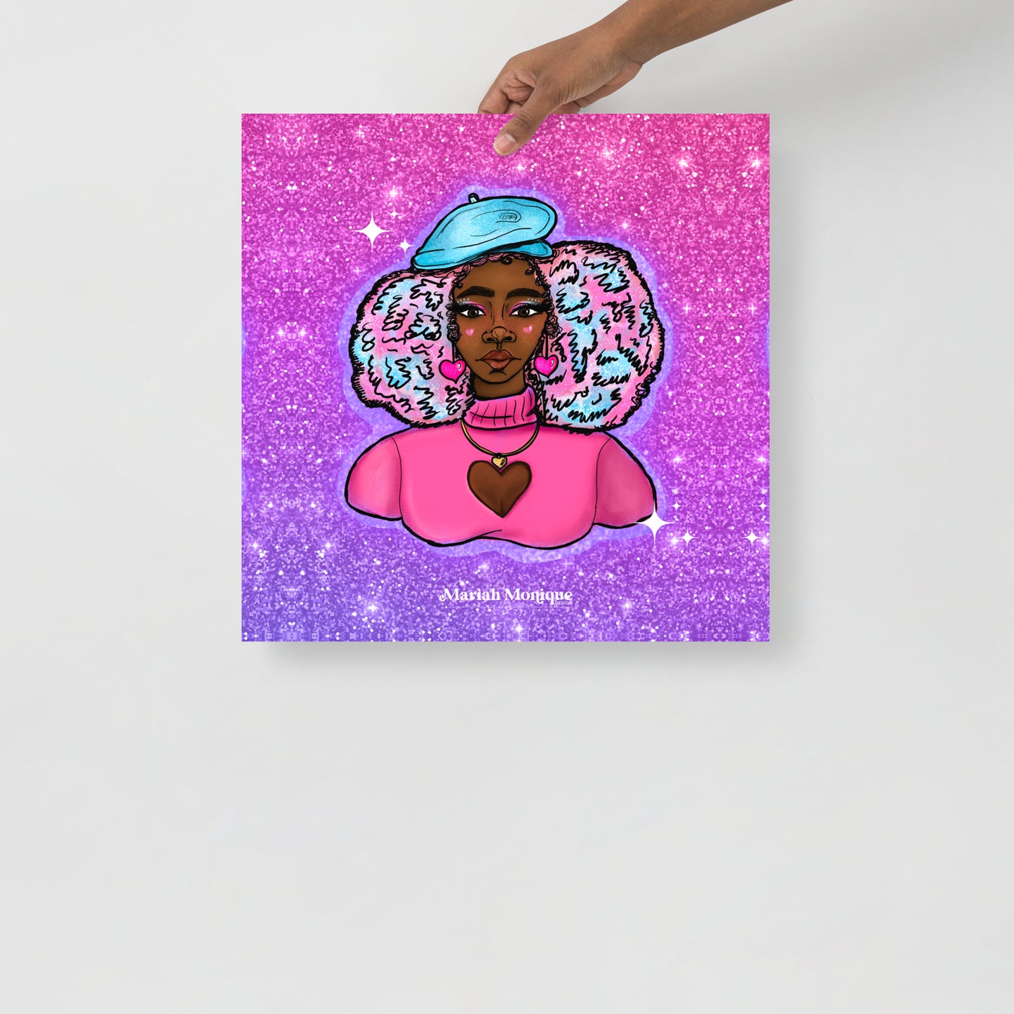 Cotton Candy Hair Glitter Black Girl Photo Art Print | Luster Matte, Black Woman, Illustration, Pink Hair, Cute Black Girl, Wall Art, Gift