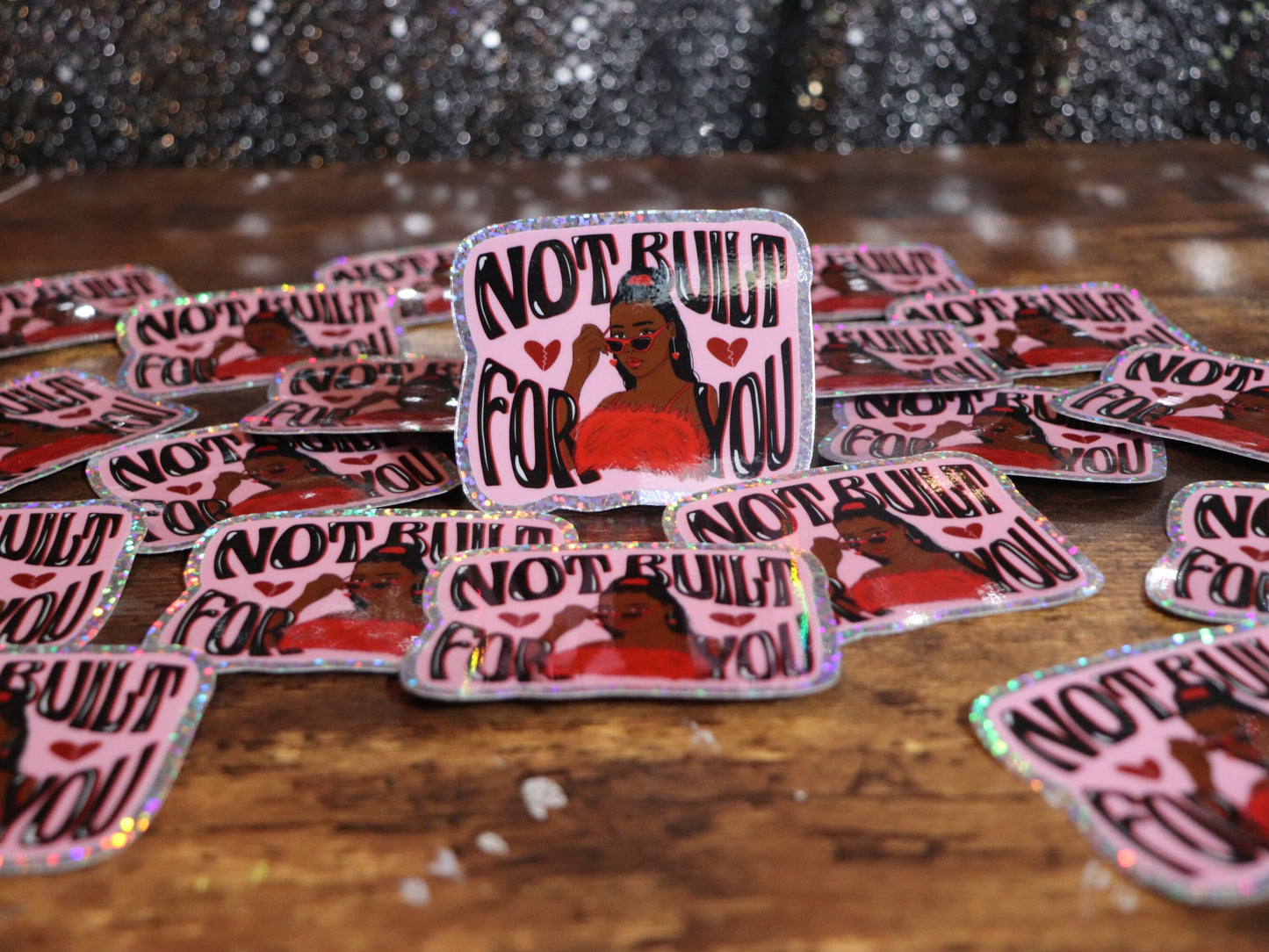 Not Built For You Glitter Pink Red Vinyl Waterproof Sticker, Black Girl Sticker, Black Woman Gift, Pink,Preppy Aesthetic, Water Bottle,Cute