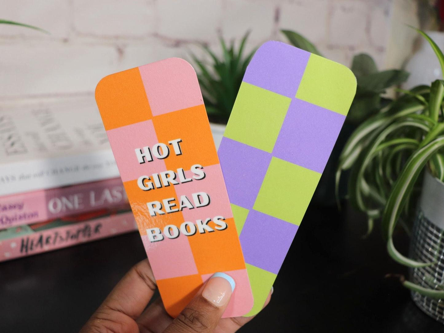 Hot Girls Read Bookmark | Bookish, Book Gifts, Bookmarks,Book Lover, Gift, Pink, Orange, Checkered, Plaid, Blue, Danish, Preppy, Girl Gift