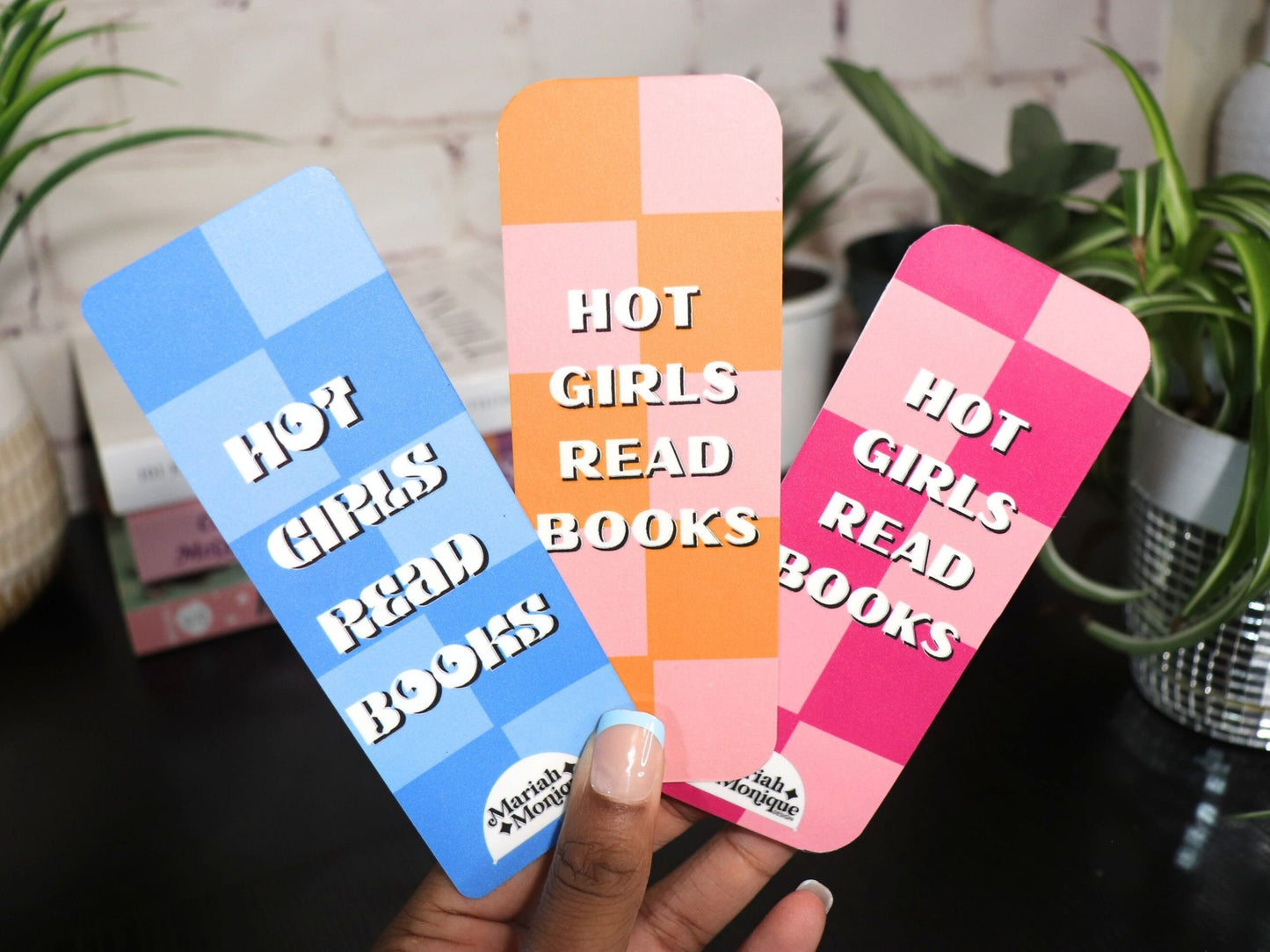 Hot Girls Read Bookmark | Bookish, Book Gifts, Bookmarks,Book Lover, Gift, Pink, Orange, Checkered, Plaid, Blue, Danish, Preppy, Girl Gift