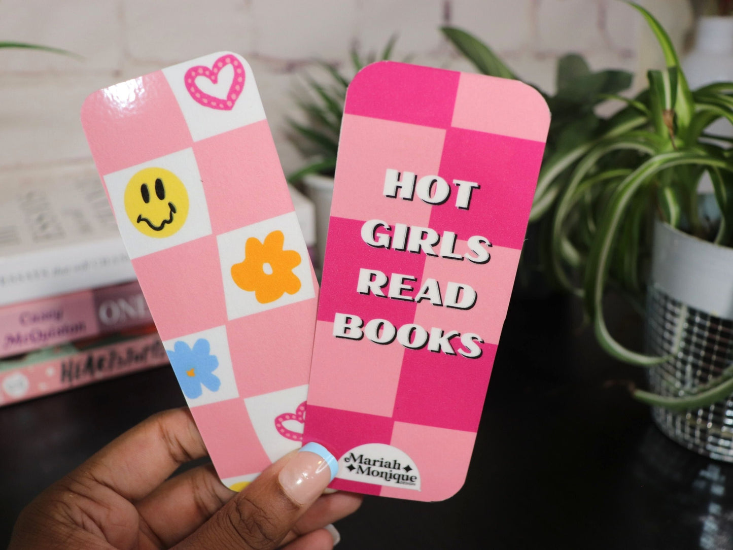 Hot Girls Read Bookmark | Bookish, Book Gifts, Bookmarks,Book Lover, Gift, Pink, Orange, Checkered, Plaid, Blue, Danish, Preppy, Girl Gift