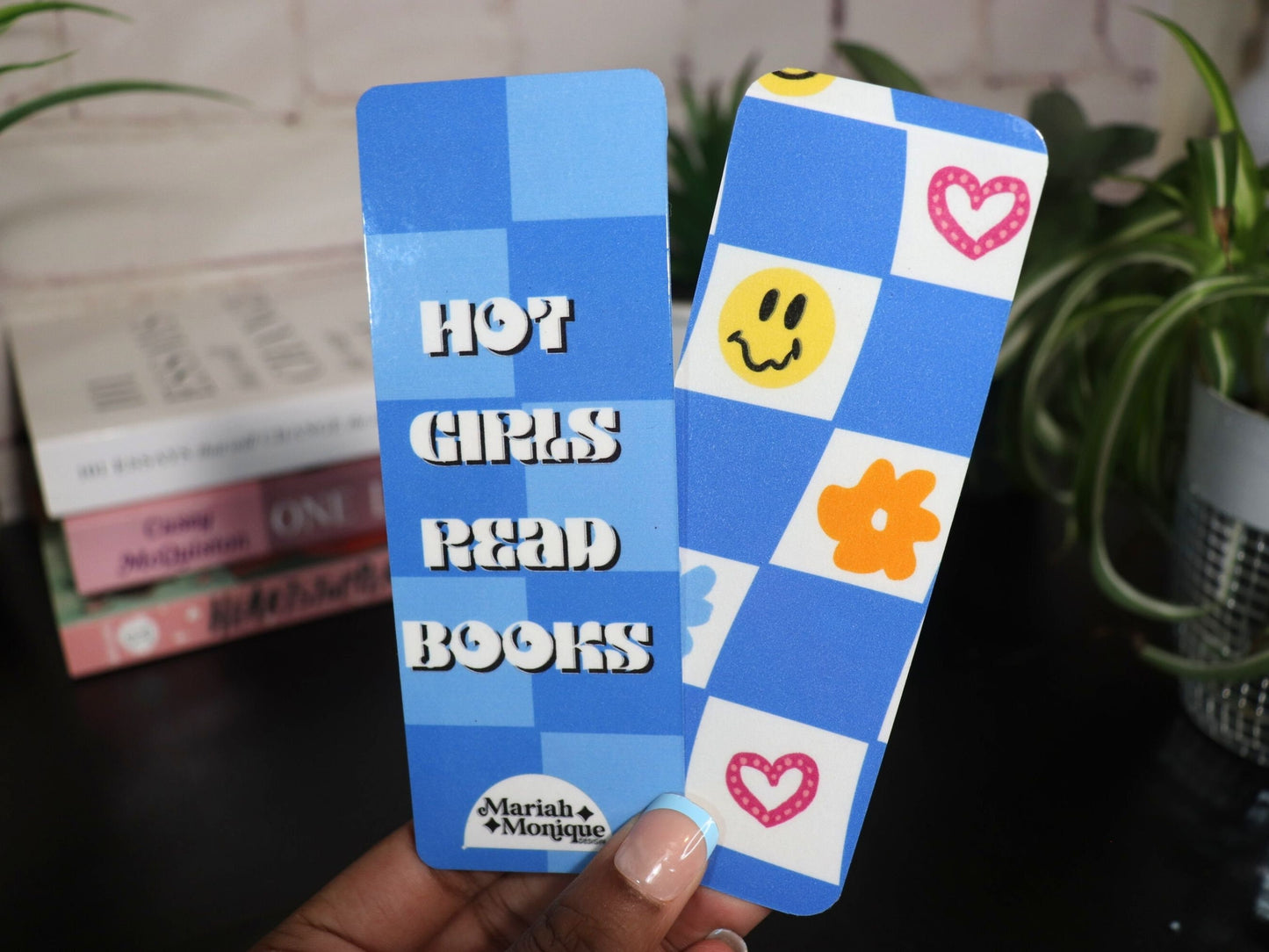 Hot Girls Read Bookmark | Bookish, Book Gifts, Bookmarks,Book Lover, Gift, Pink, Orange, Checkered, Plaid, Blue, Danish, Preppy, Girl Gift