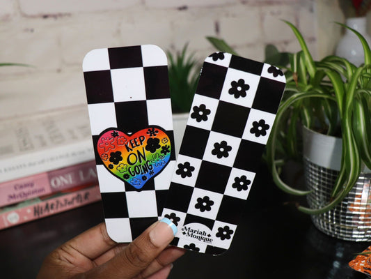 Keep on Going Checkered Bookmark | Bookish, Book Gifts, Bookmarks,Book Lover, Gift, Book, LGBTQ, Heart, Rainbow, Danish, Motivation Quote